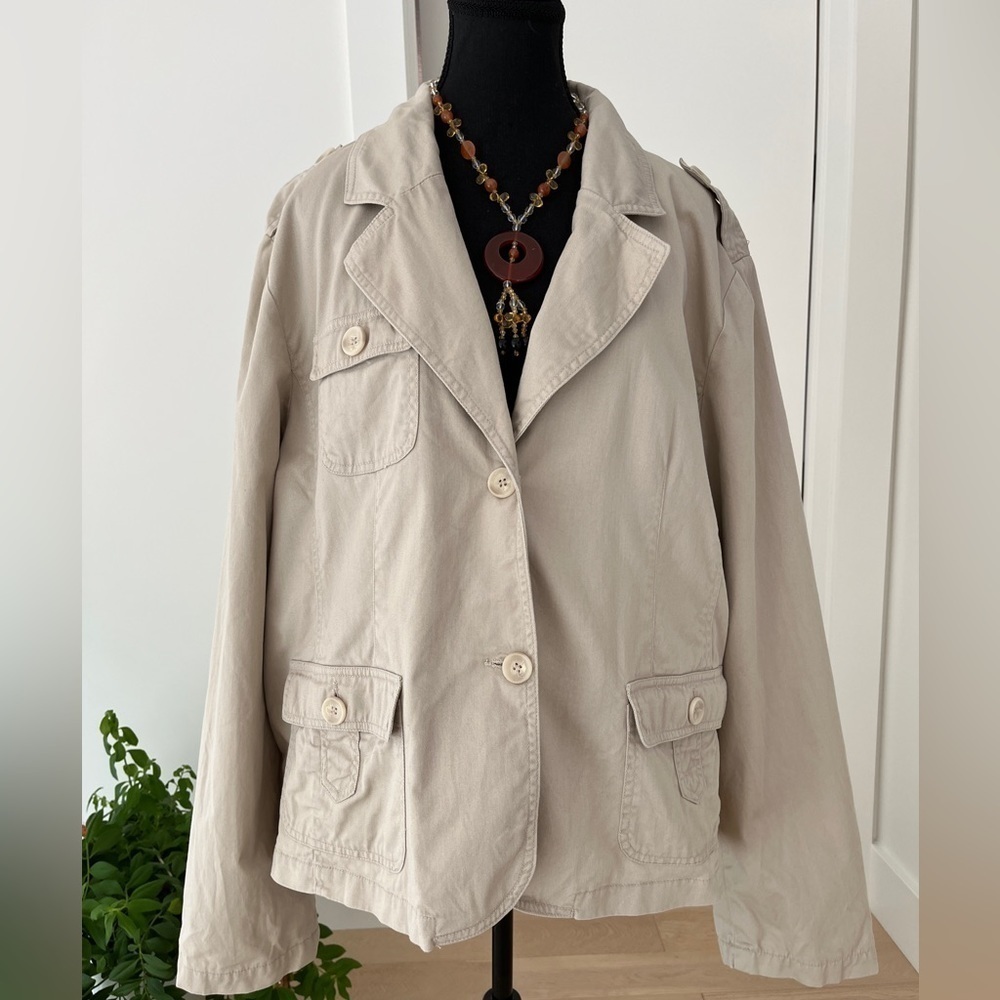 CACHE CREEK Safari Style Jacket Neutral Fully Lined 100% Cotton Utility Coastal